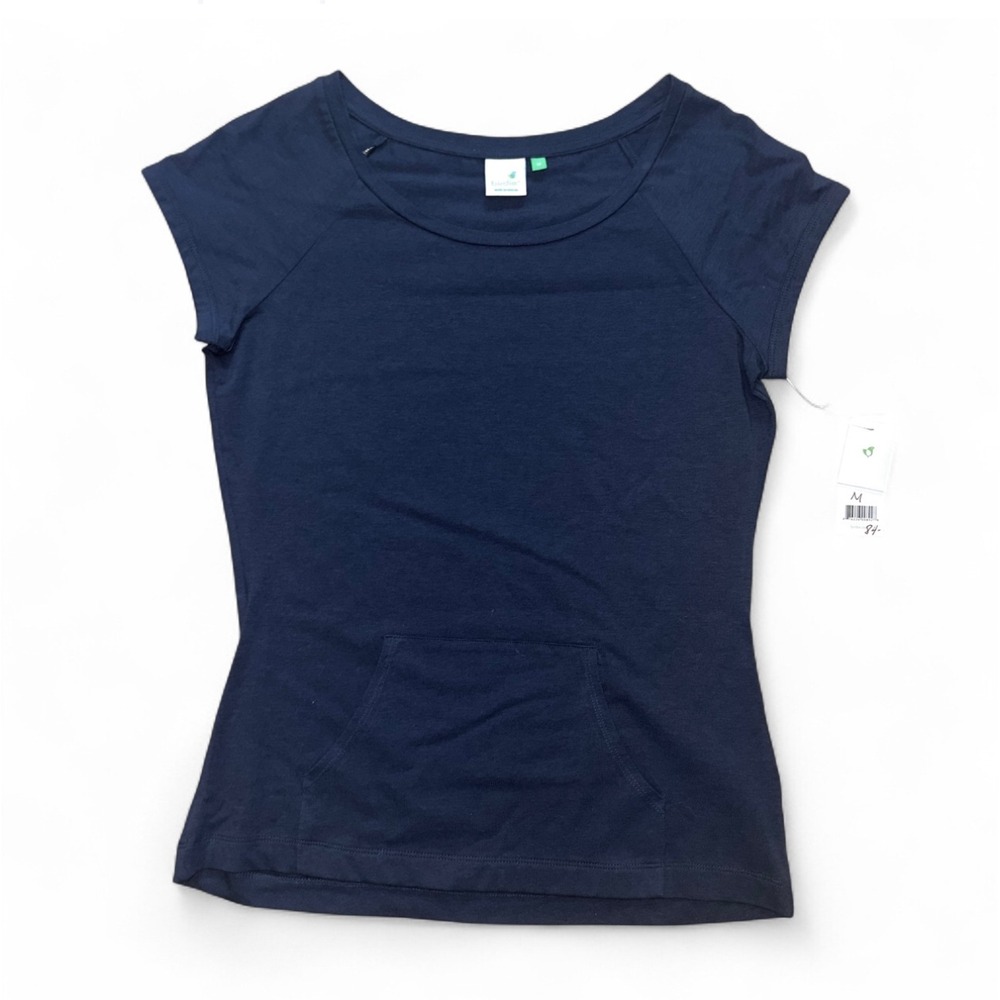 Birdie Womens Navy Blue Short Sleeve Scoop Neck T-Shirt Kangaroo Pocket Size‎ M
